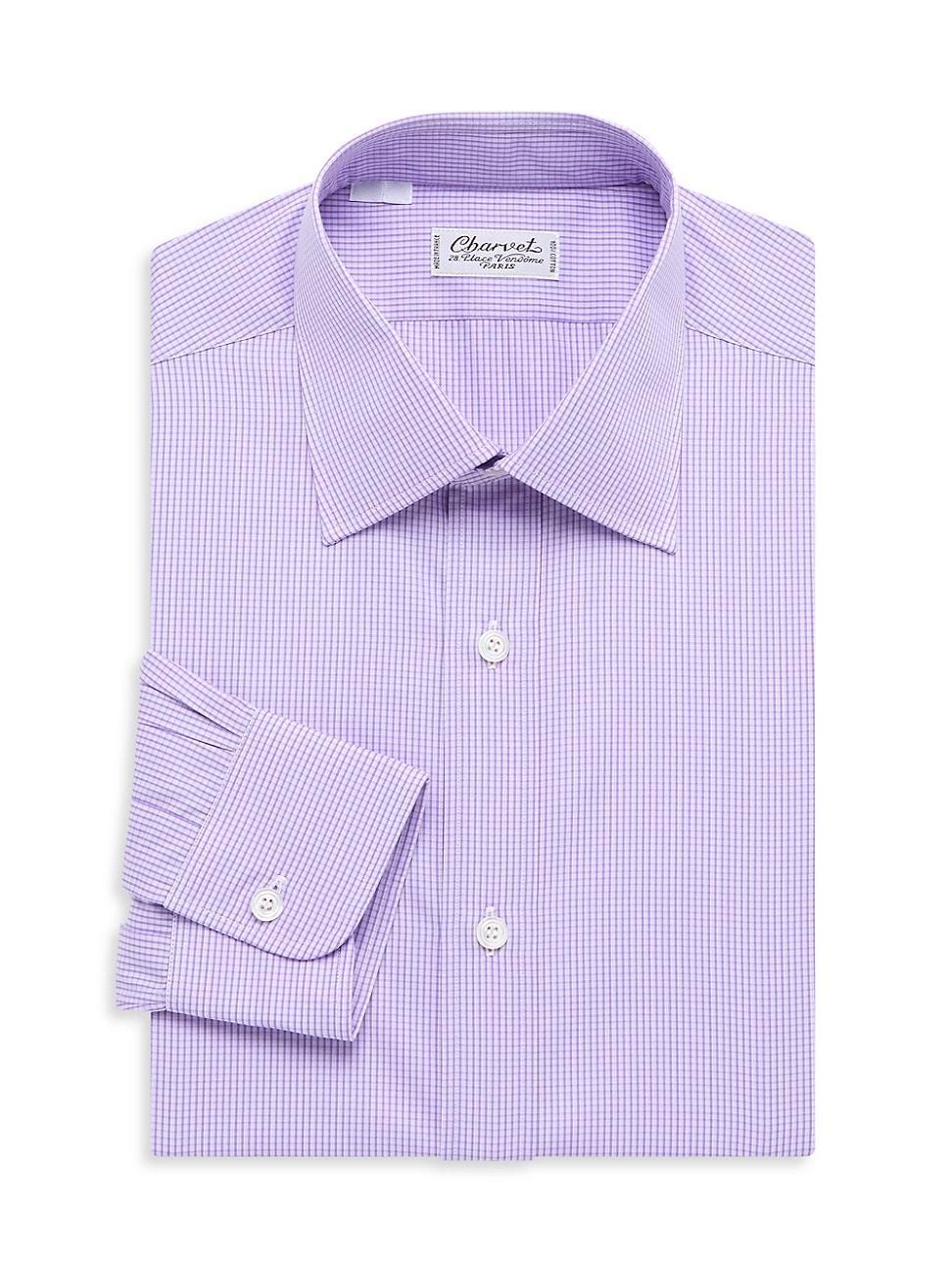 Mens Micro Windowpane Check Silk Dress Shirt Product Image