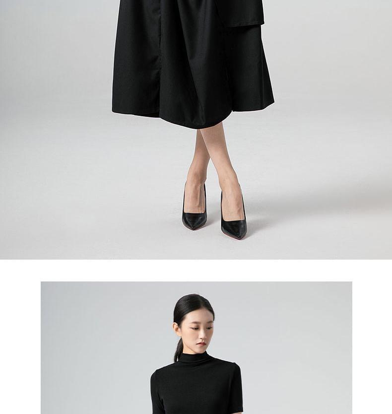 Drawstring Waist Plain Buttoned Slit Midi A-Line Skirt Product Image