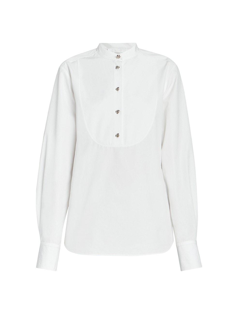 Womens Long-Sleeve Cotton Blouse Product Image