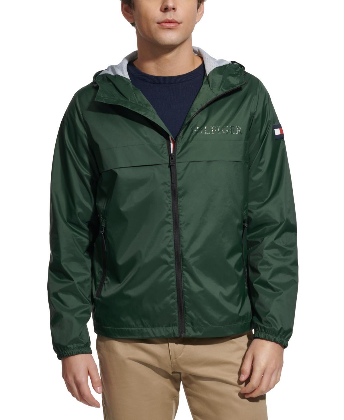 Tommy Hilfiger Mens Stretch Hooded Zip-Front Rain Jacket Product Image