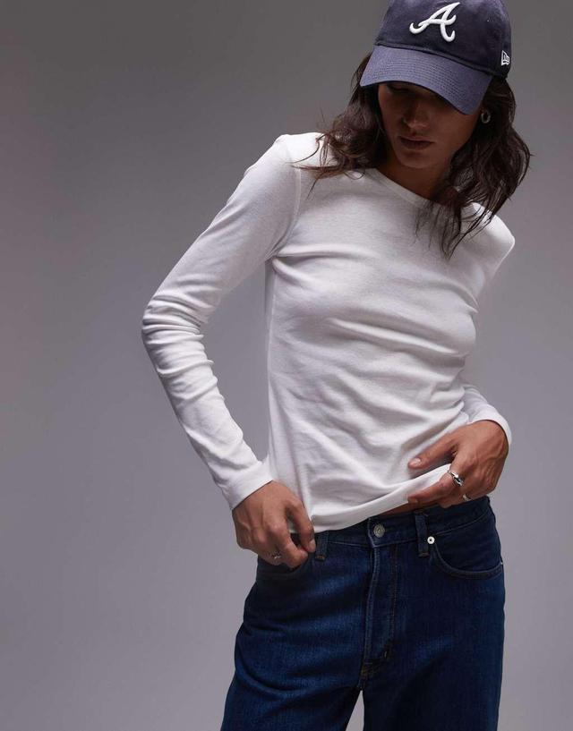 ARKET fitted jersey ribbed long sleeve top in white Product Image