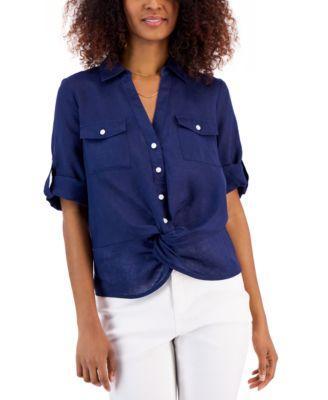 I.n.c. International Concepts Womens Linen Twist-Hem Blouse, Created for Macys Product Image