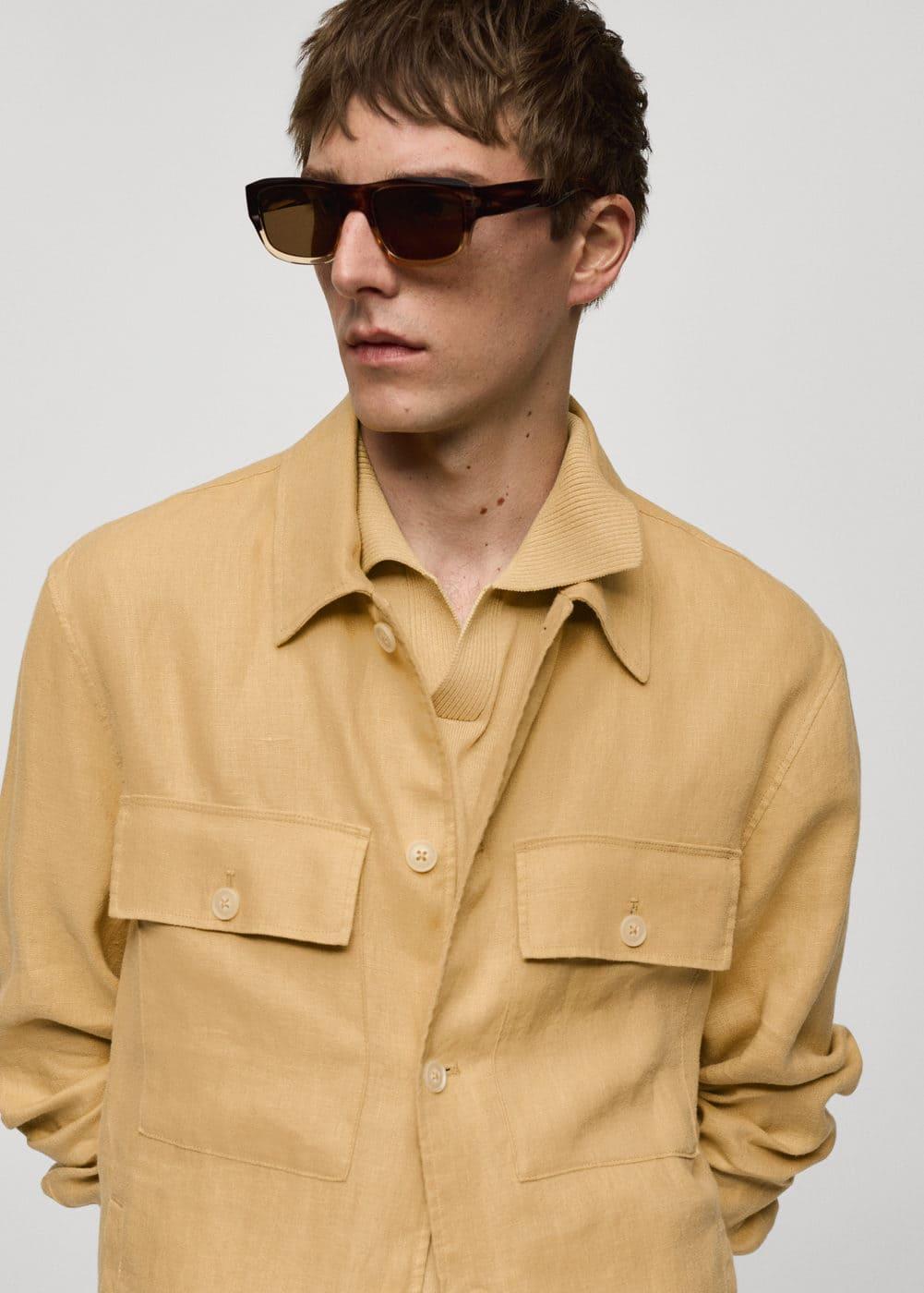 100% linen overshirt with pockets - Men | MANGO USA Product Image