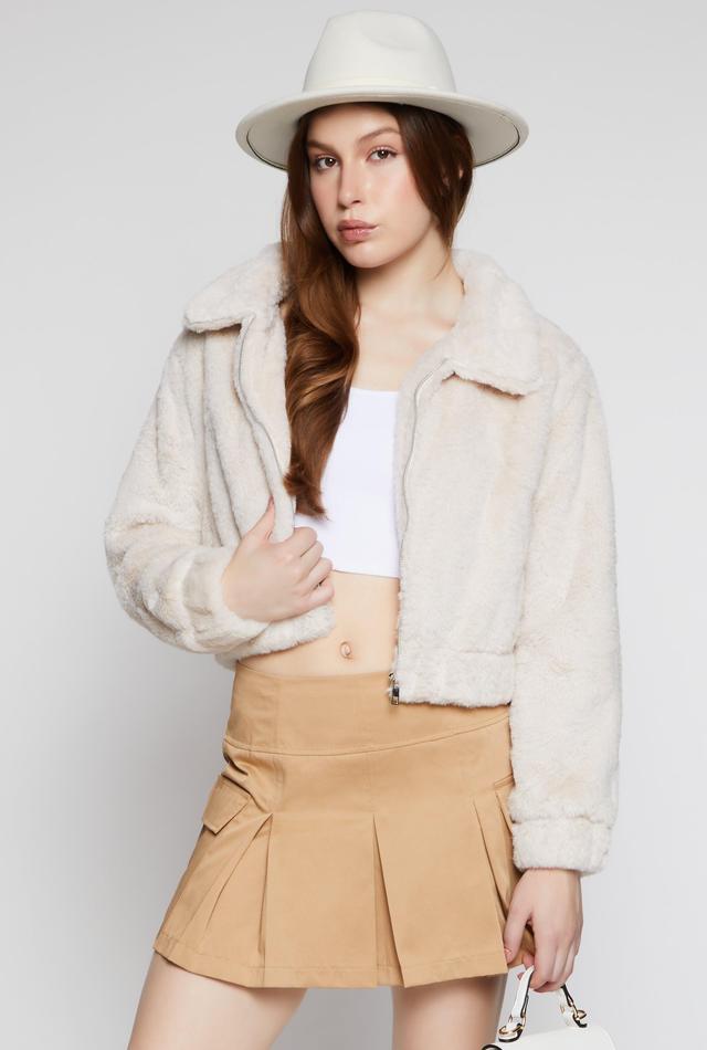 Womens Faux Fur Zip Front Cropped Jacket Product Image