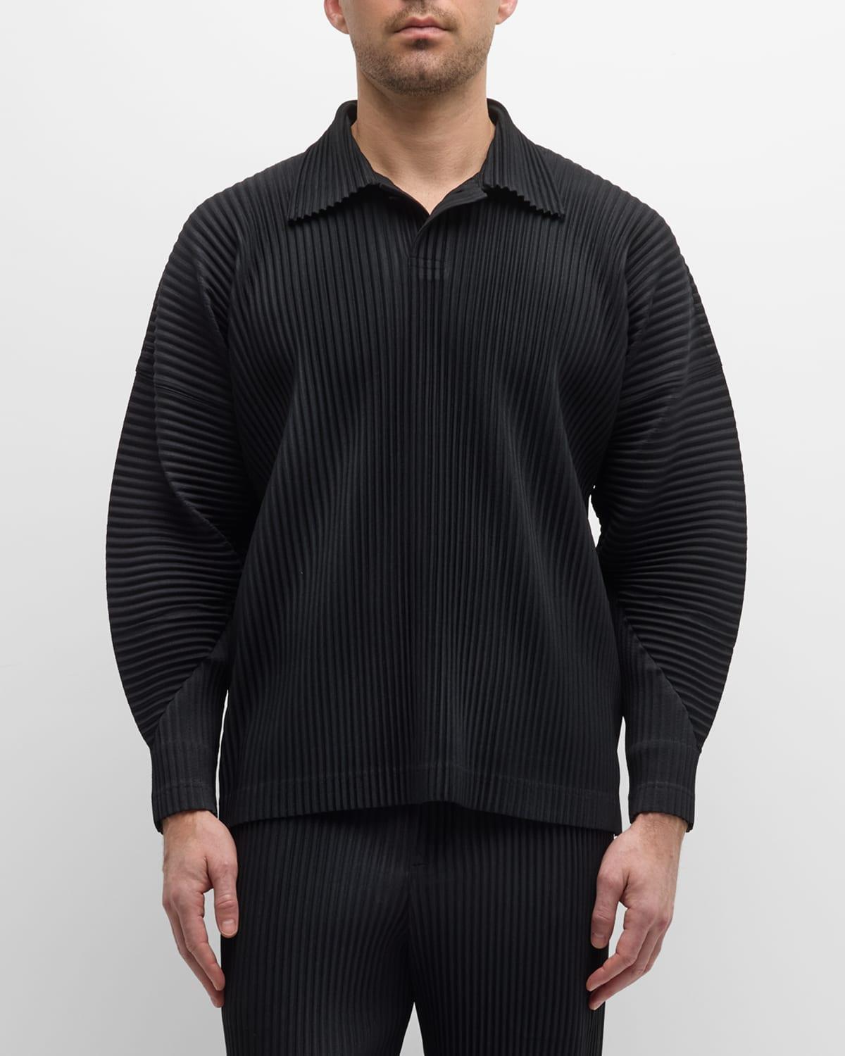 Mens MC January Pleated Long-Sleeve Polo Shirt Product Image