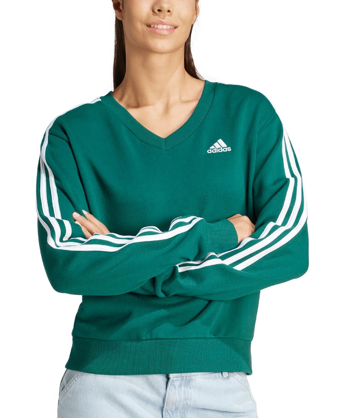 adidas Womens Essential Cotton 3-Stripe V-Neck Sweatshirt Product Image