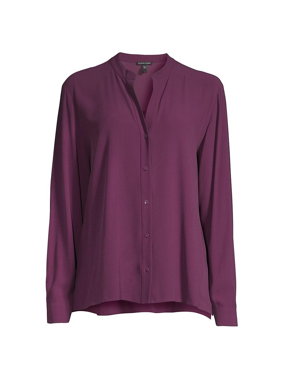 Eileen Fisher Mandarin Collar Shirt (Sweet Plum) Women's Clothing Product Image