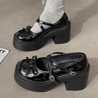 Block Heel Platform Plain Mary Jane Pumps Product Image