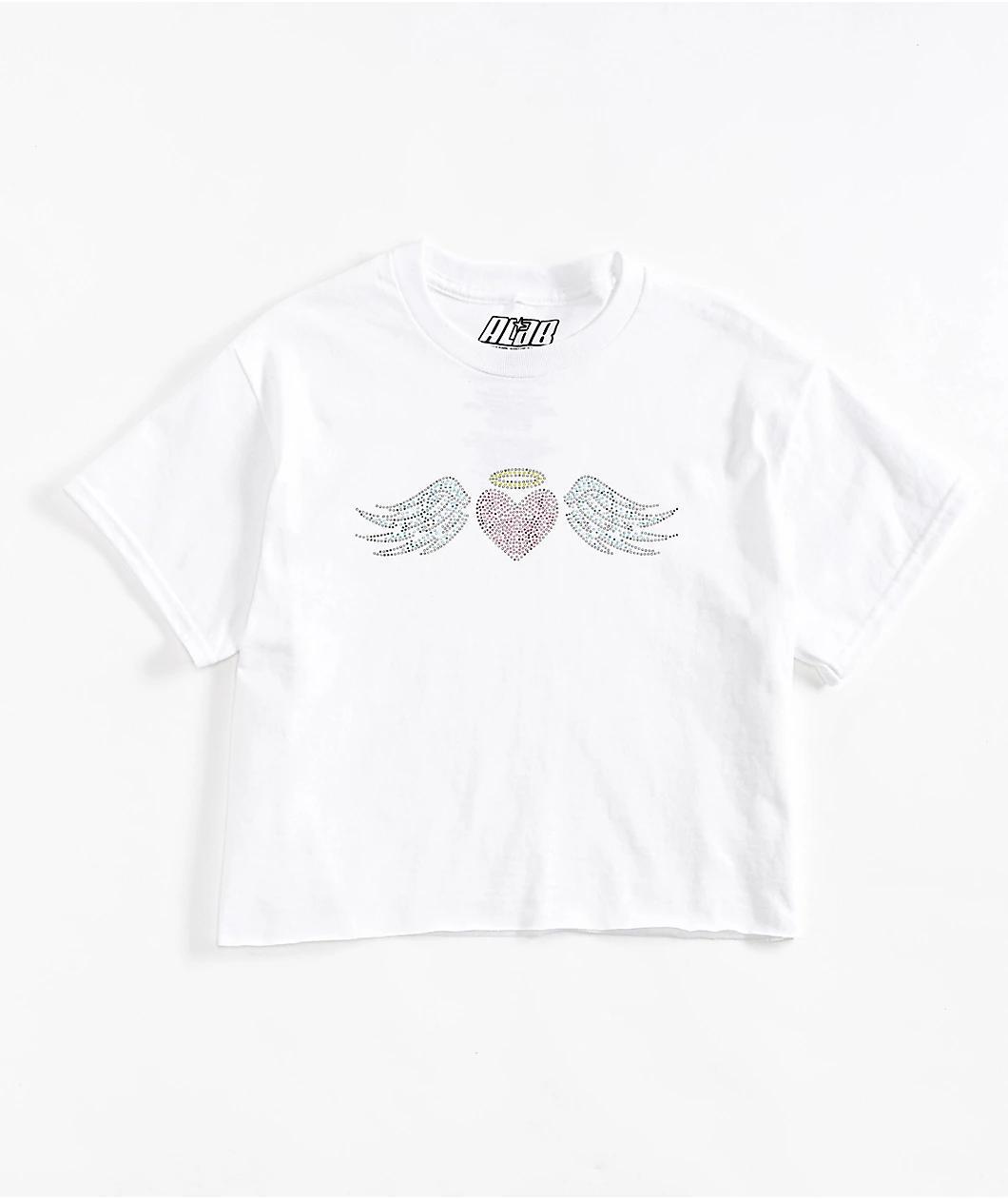 A.LAB Heart Rhinestone White Crop T-Shirt Product Image