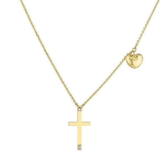 14k Gold Diamond Accent Puffed Heart Cross Adjustable Necklace, Womens Product Image