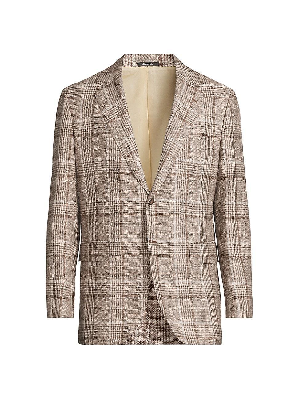 Mens Plaid Wool-Blend Two-Button Jacket Product Image