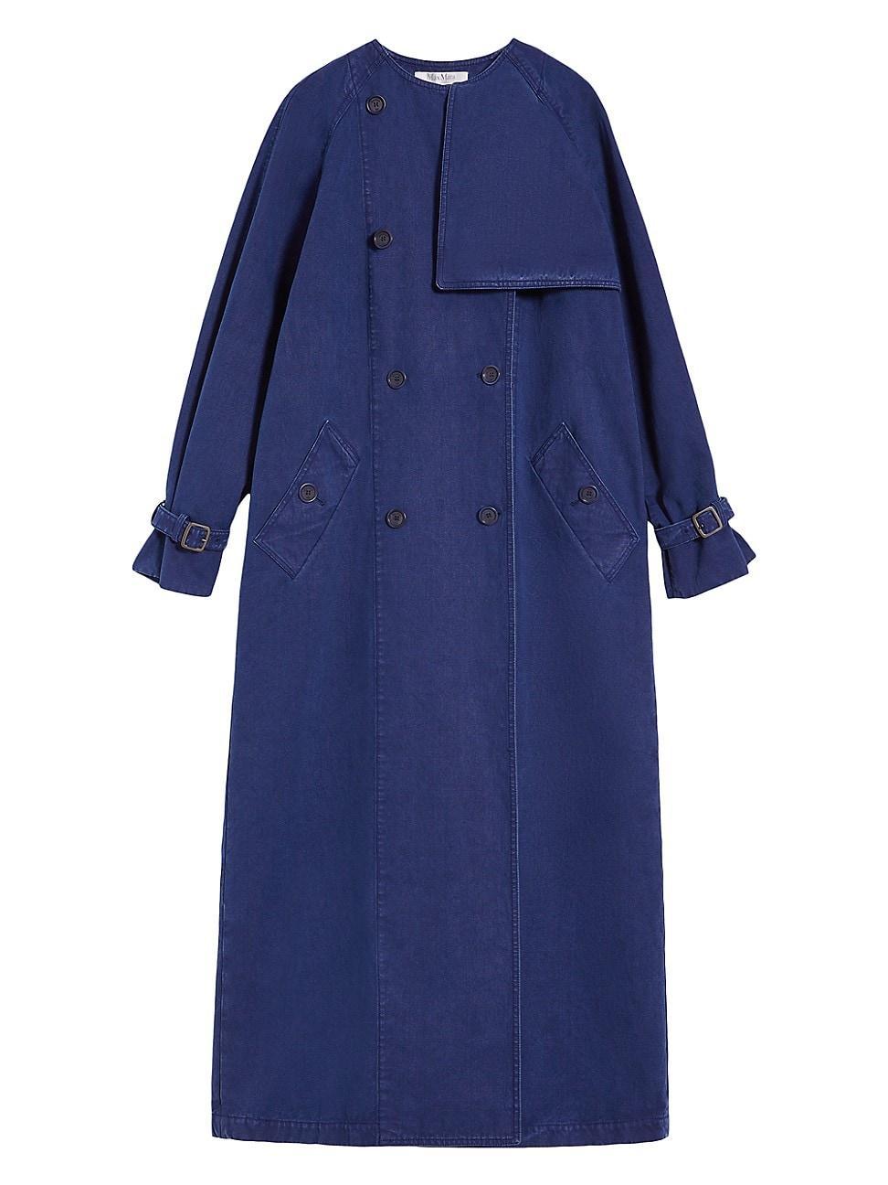 Womens Denim Double-Breasted Trench Overcoat product image