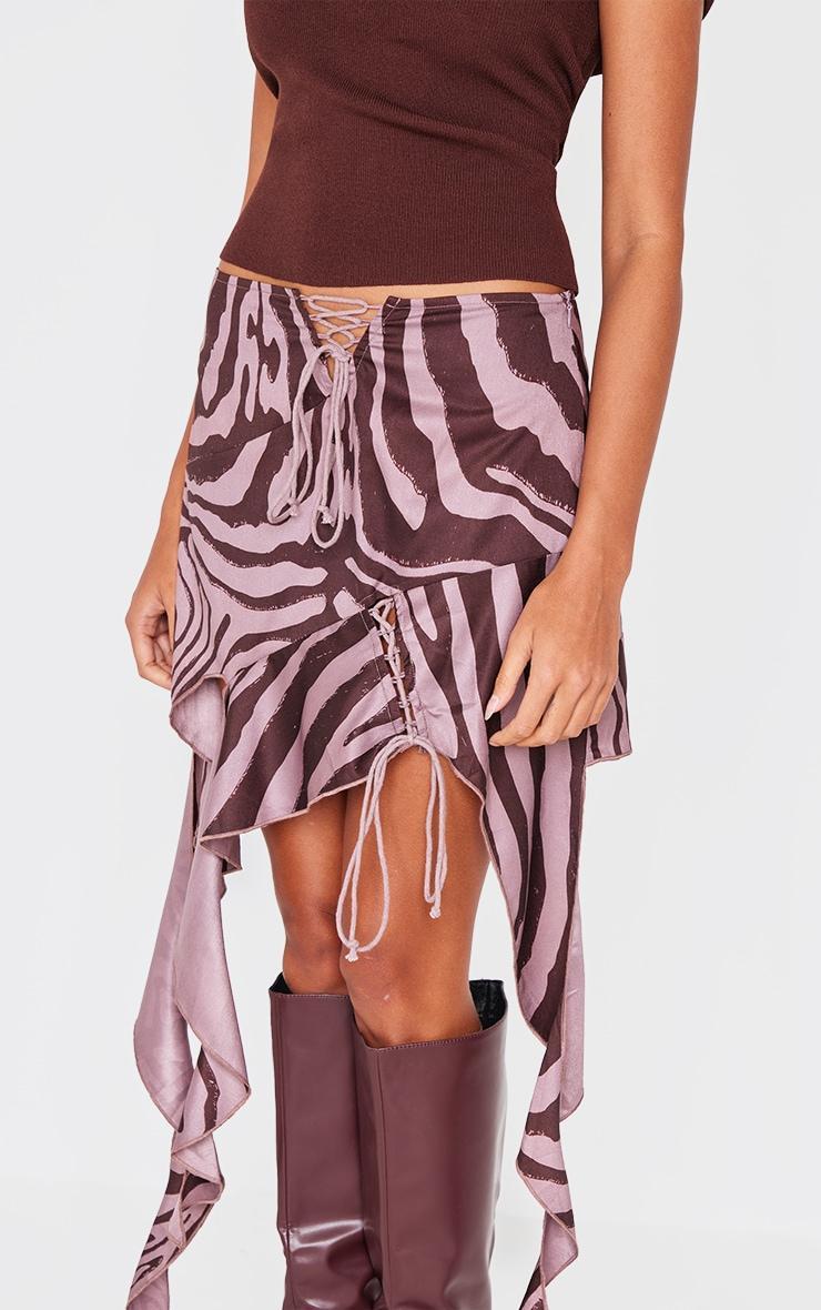 Brown Zebra Print Handkerchief Hem Skirt Product Image