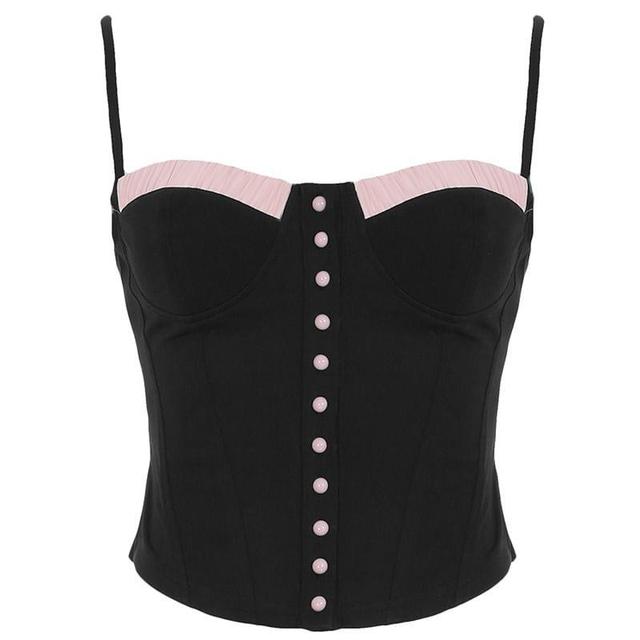 Ruffled-Trim Plain Button-Up Corset Camisole Top Product Image