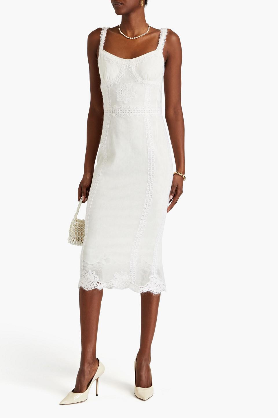 Crocheted Lace-trimmed Cotton-blend Midi Dress In Ivory Product Image