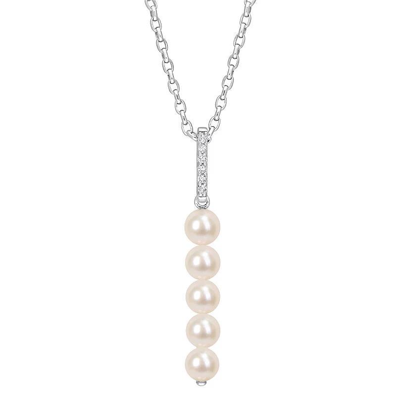 Stella Grace Sterling Silver White Topaz & Freshwater Cultured Pearl Drop Pendant Necklace, Womens Product Image