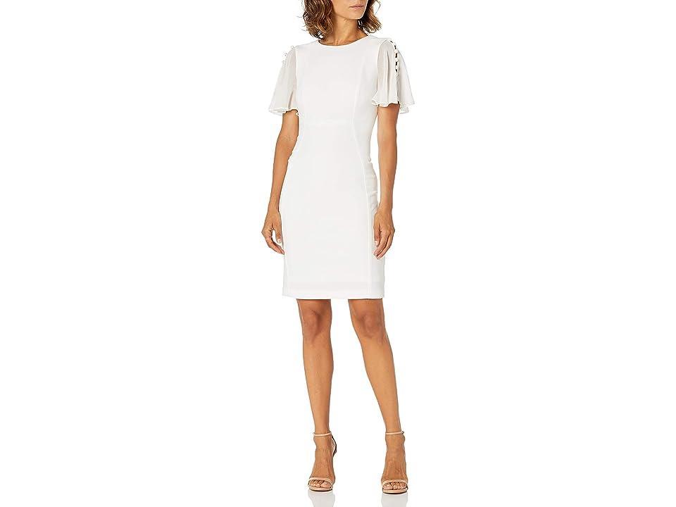 Calvin Klein Women's Petite Button Chiffon Flutter Sleeve Sheath Dress (Cream) Women's Dress Product Image