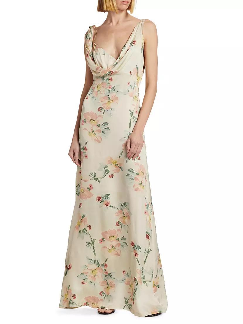 Twisted Floral Satin Maxi Dress Product Image