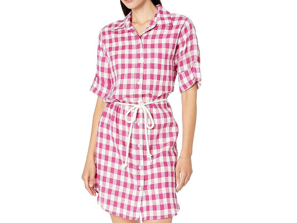 Karen Kane Check Shirtdress (Fuchsia) Women's Dress Product Image