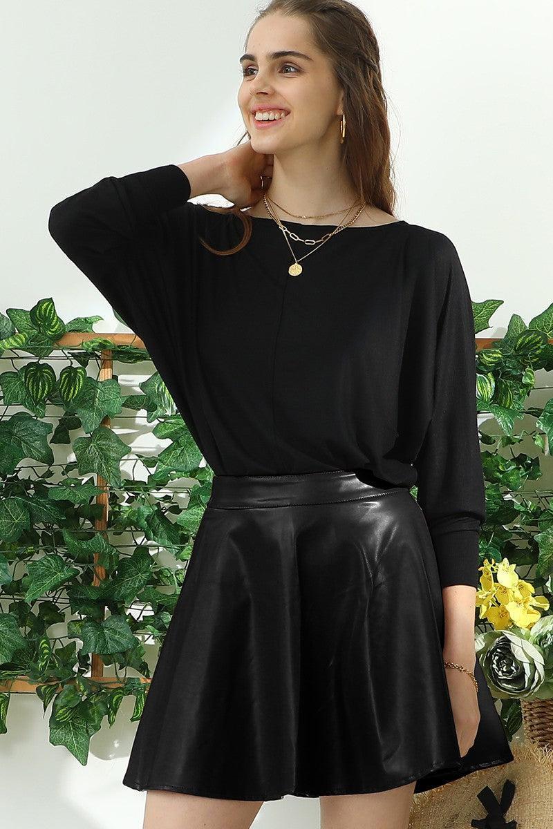 Black Faux Leather Skirt with Back Zipper Product Image