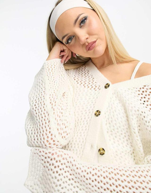 COLLUSION knitted crochet cardigan in true white Product Image