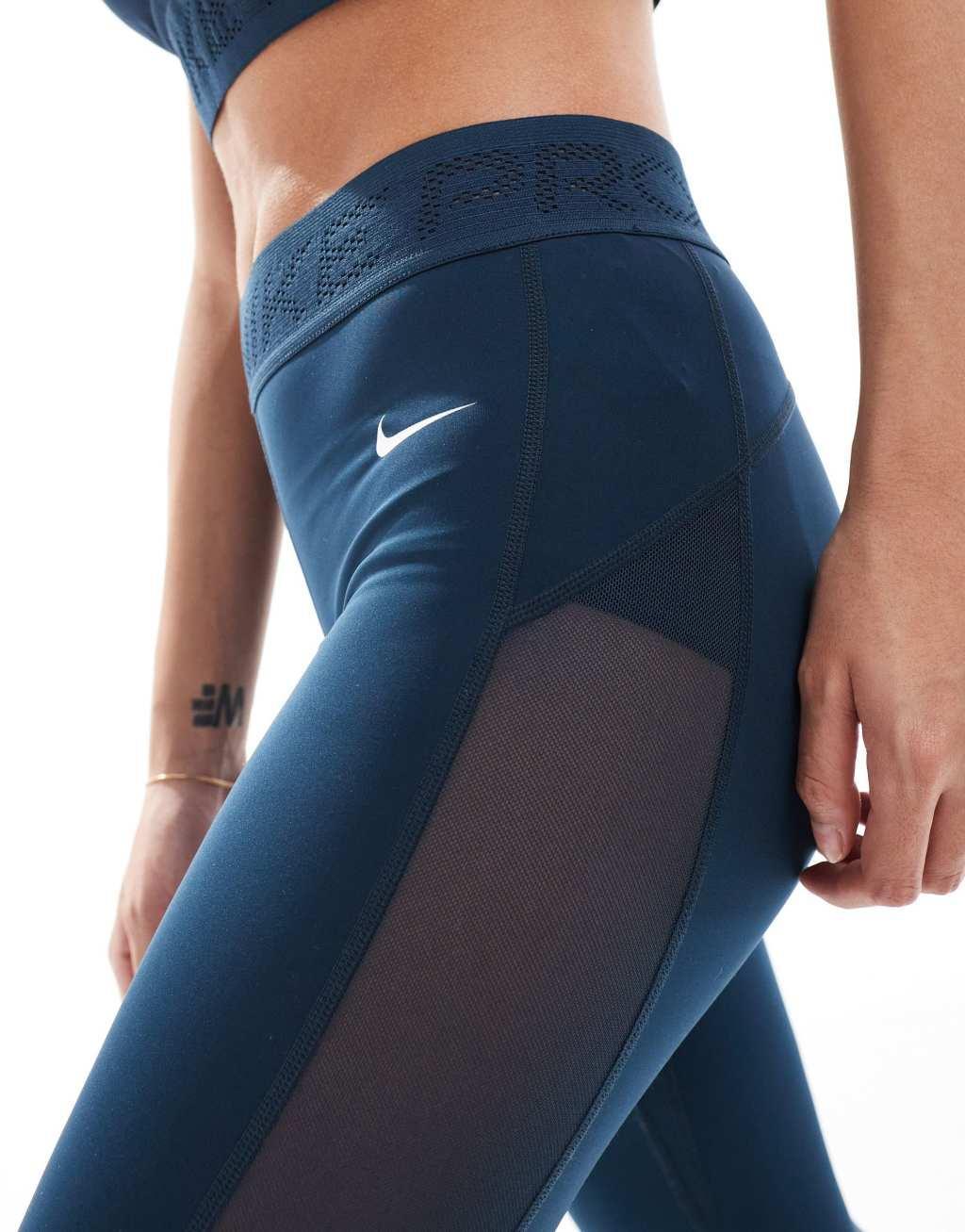 Nike Training Pro mid-rise 7/8 mesh leggings in navy Product Image