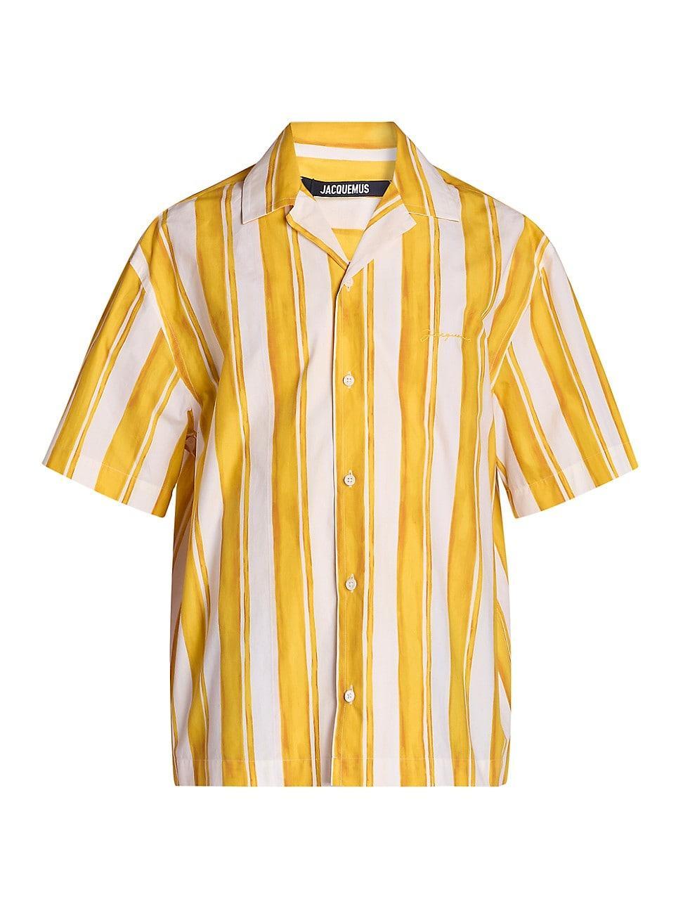 Mens Striped Cotton Camp Shirt Product Image