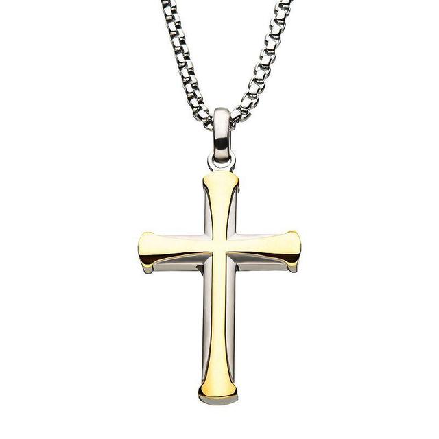 Mens Gold Ion Plated Apostle Cross Pendant Necklace Two Tone Product Image