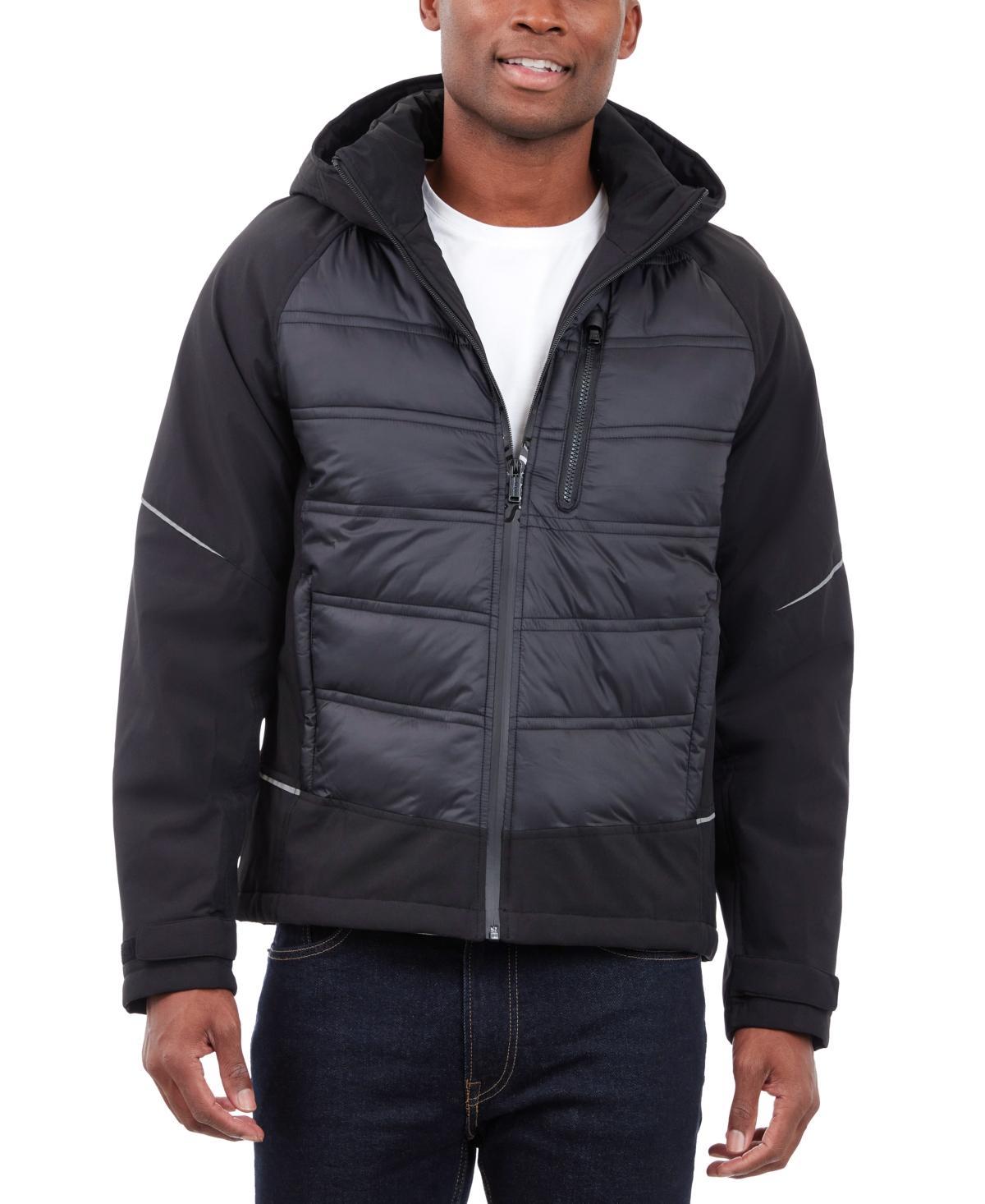 Michael Kors Mens Mixed-Media Full-Zip Hooded Jacket Product Image