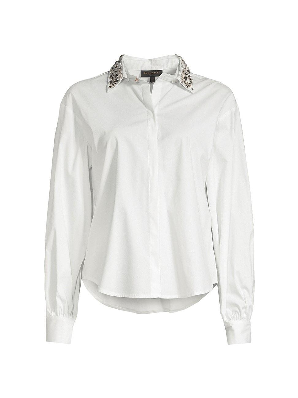 Womens Crystal-Embellished Cotton-Blend Blouse Product Image