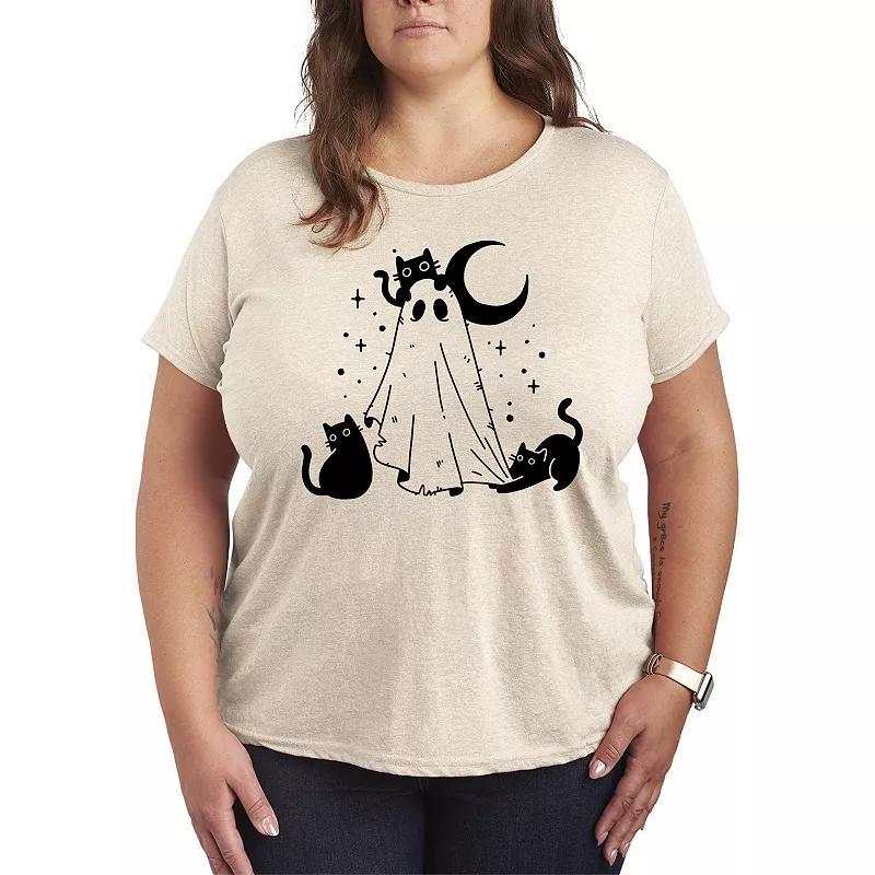 Plus Size Ghost and Cats Graphic Tee, Womens Grey Gray Product Image