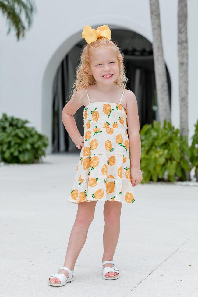 Kid's Tea With You Lemon Printed Gauze Dress Product Image