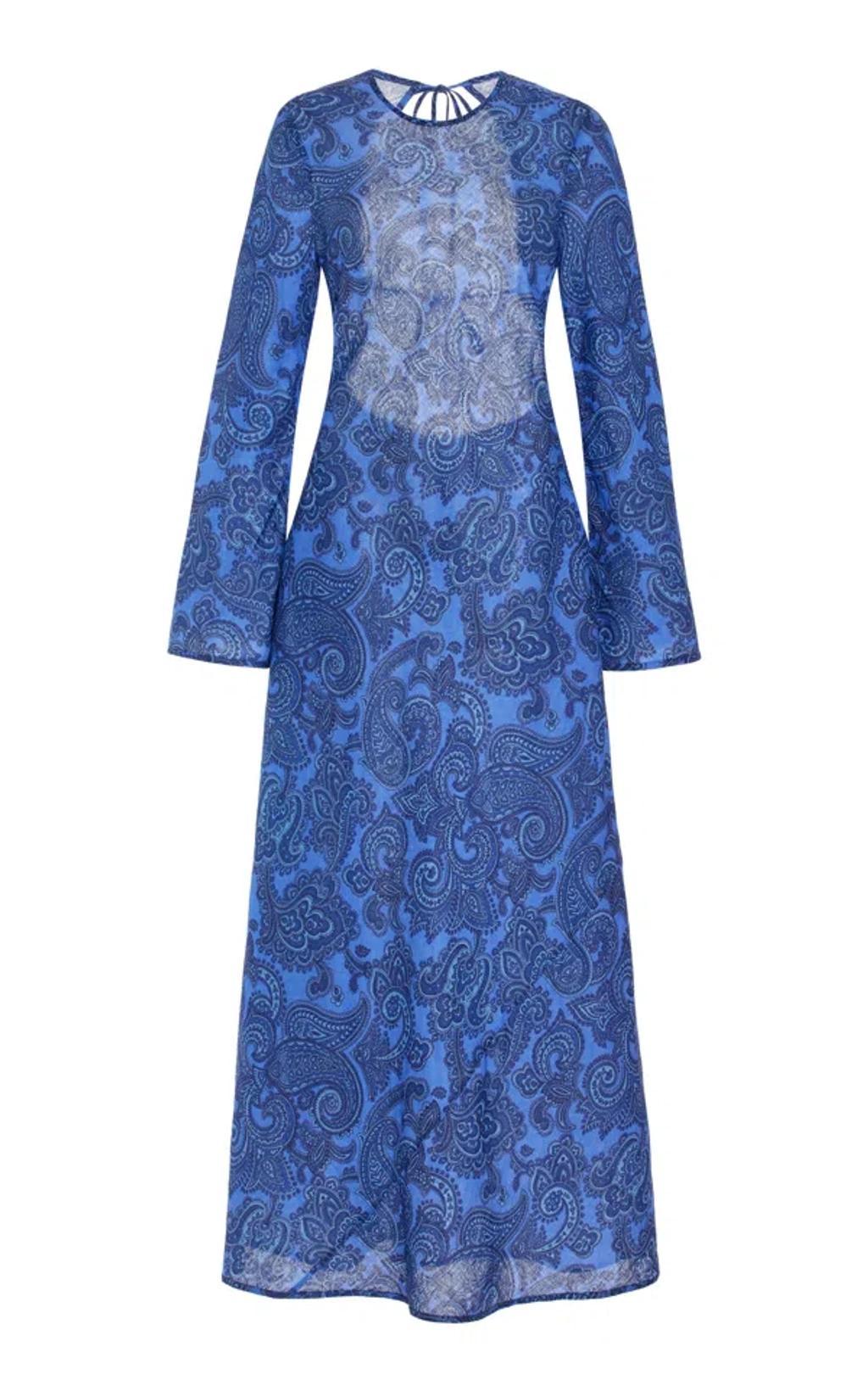 ZIMMERMANN Ottie Backless Linen Bias-cut Maxi Dress In Blue Paisley Product Image