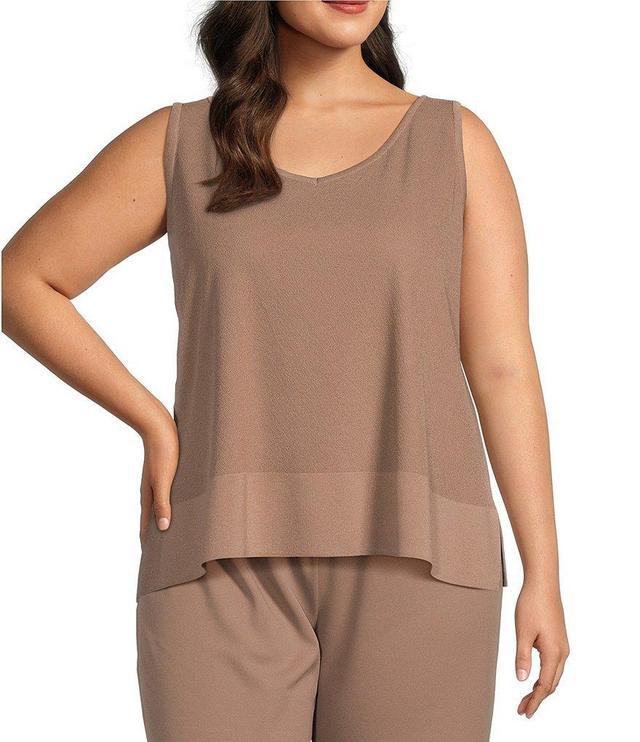 Ming Wang Plus Size Soft Knit V-Neck Sleeveless Side Slit Tank Top Product Image