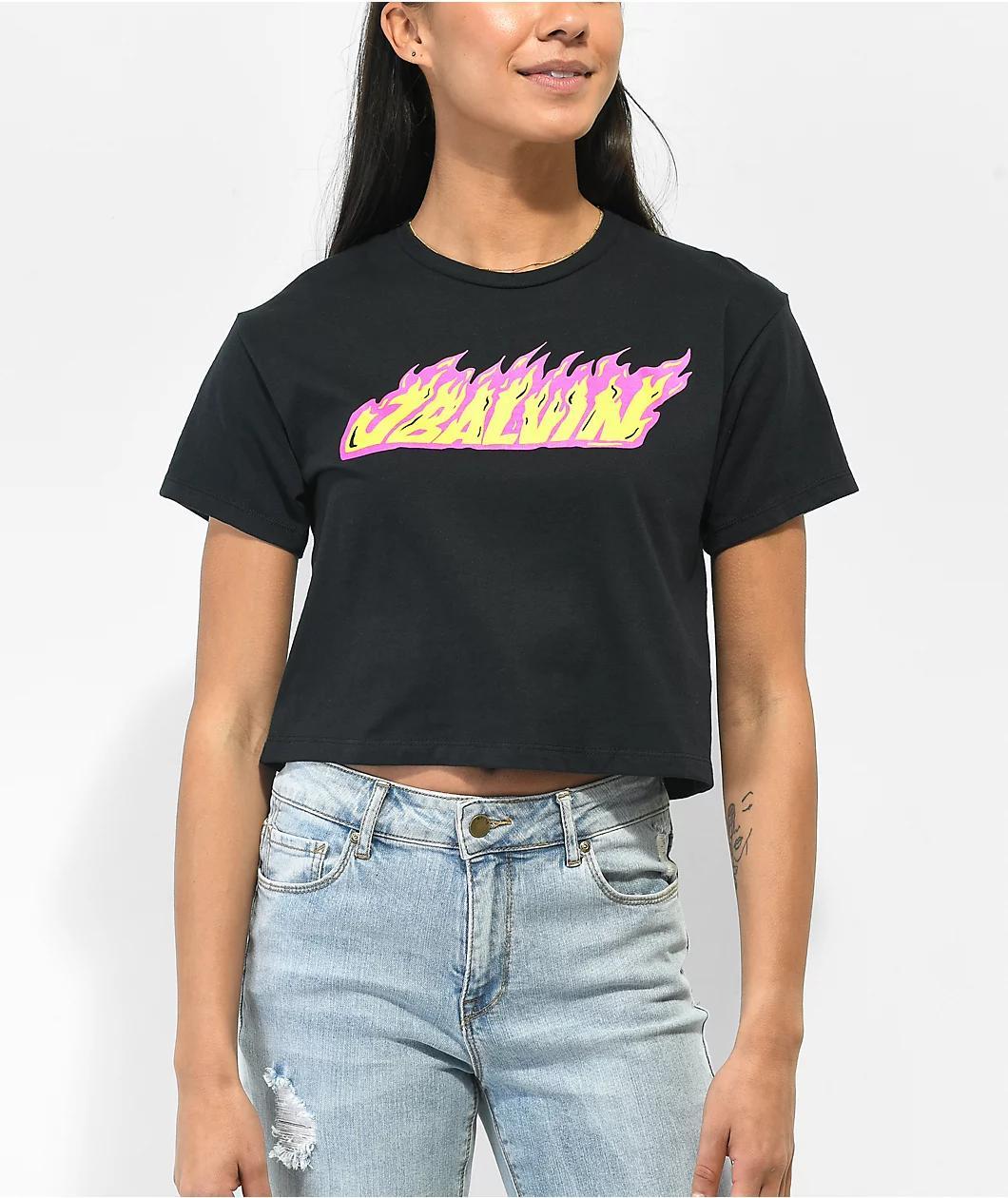 Vibras by J Balvin Flames Black Crop T-Shirt product image