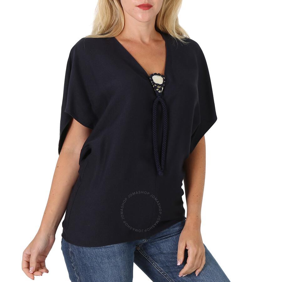 Chloe Ladies Ink Navy Silk Short Sleeve Top In Blue Product Image