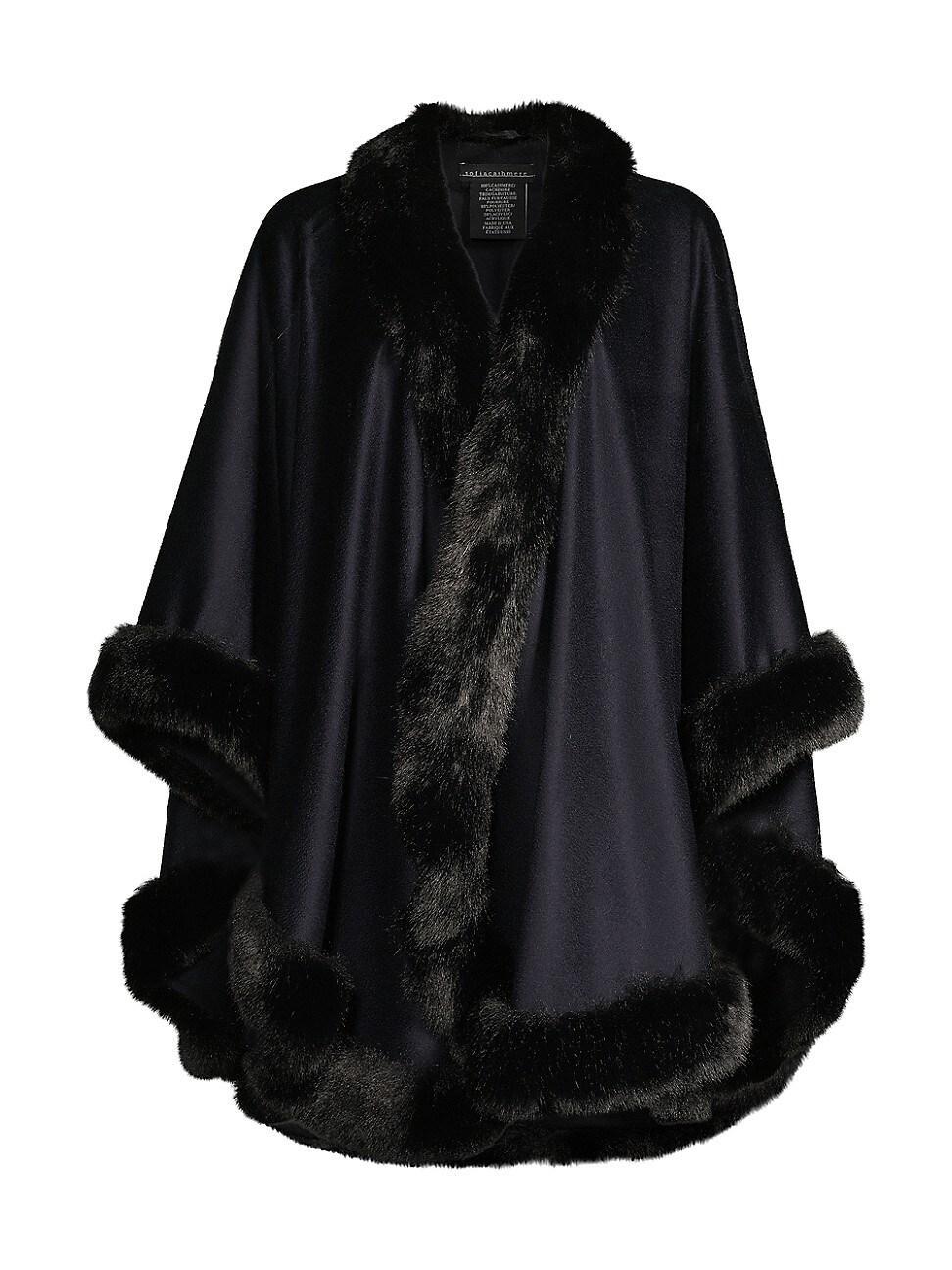 Sofia Cashmere Faux Fur Trim Cashmere Cape Product Image