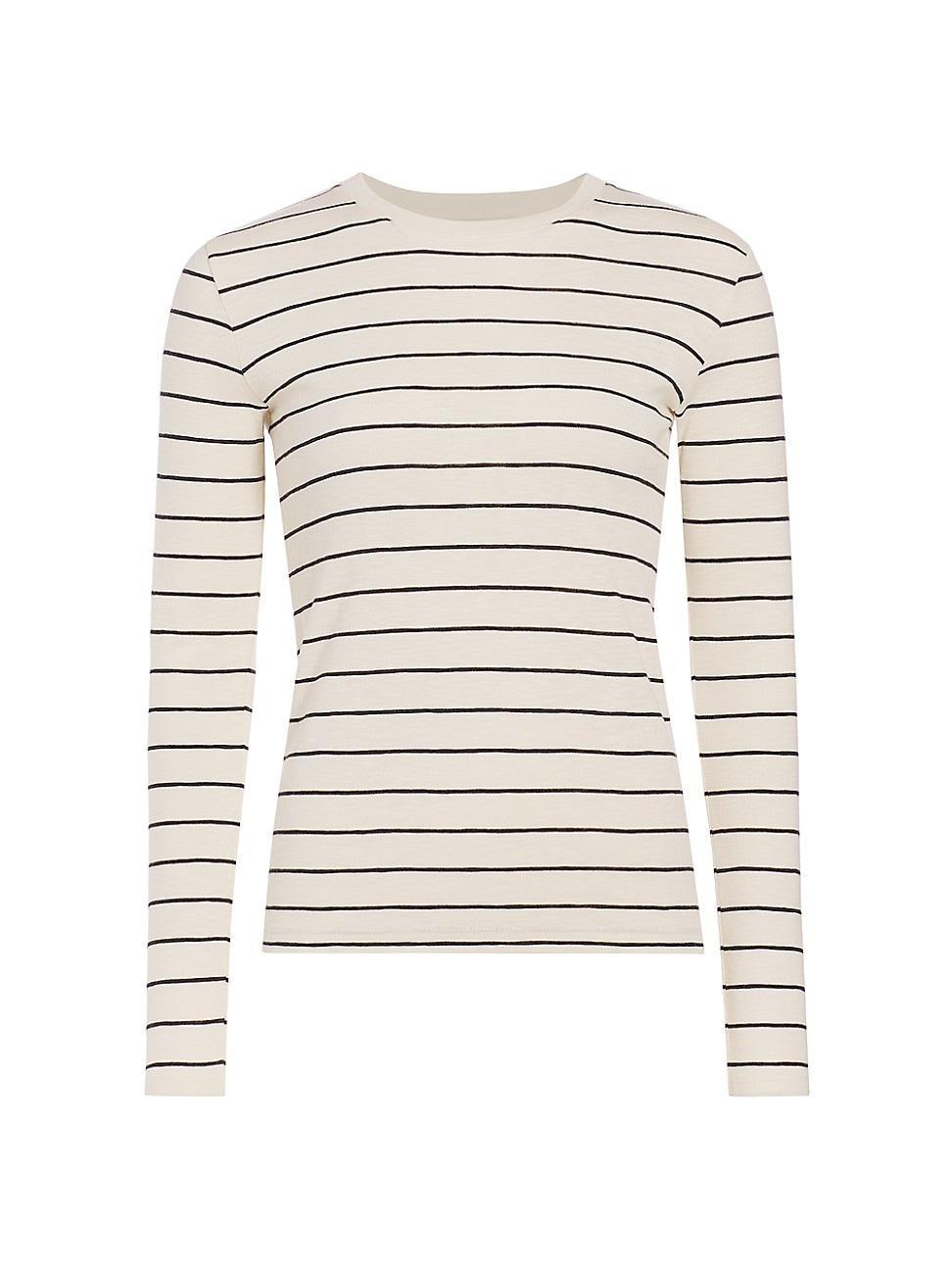 Womens Striped Cotton-Blend Crewneck Long-Sleeve T-Shirt product image