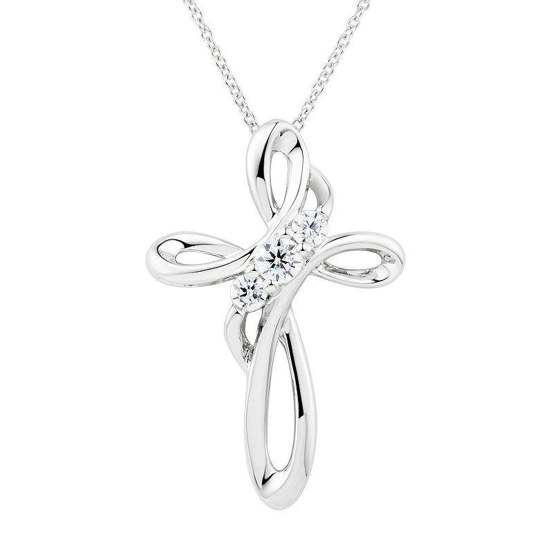 Sterling Silver Cubic Zirconia Looped Cross Pendant Necklace, Womens Product Image