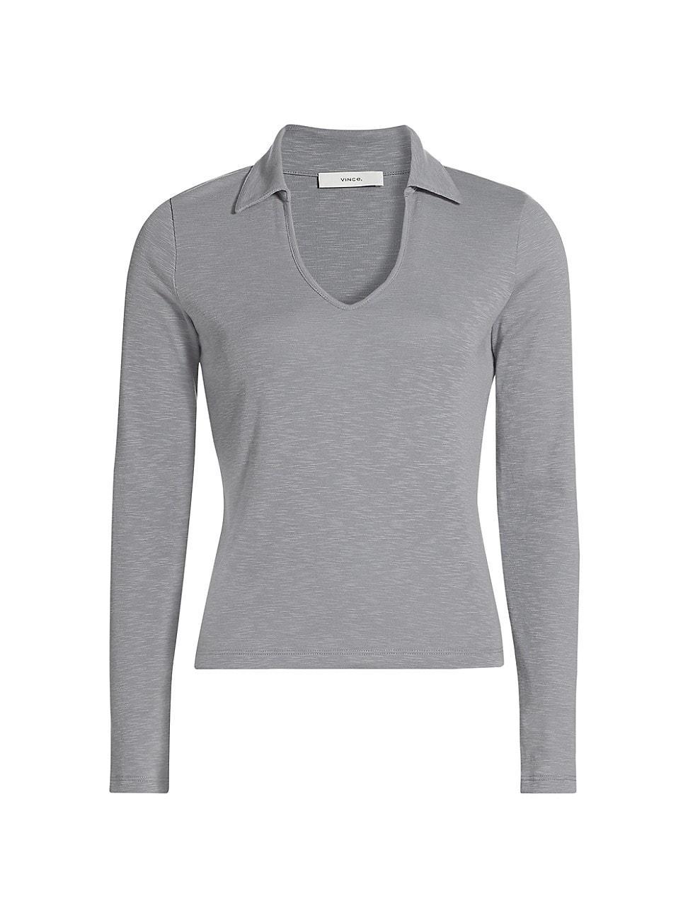 Womens Splitneck Long-Sleeve Polo Top Product Image