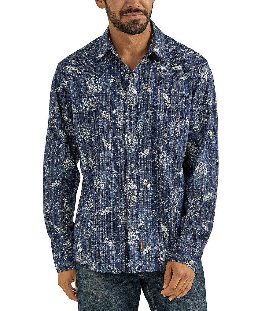 Wrangler® Slim Fit Long Sleeve Retro Premium Paisley Woven Western Shirt Product Image