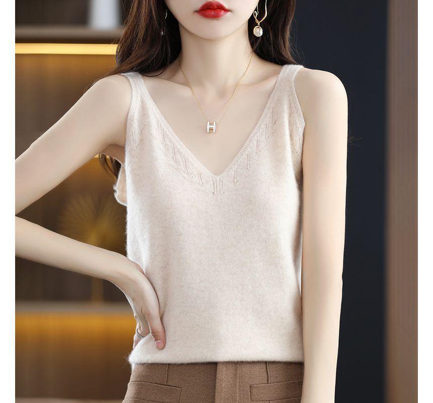 V-Neck Plain Knit Camisole Top Product Image