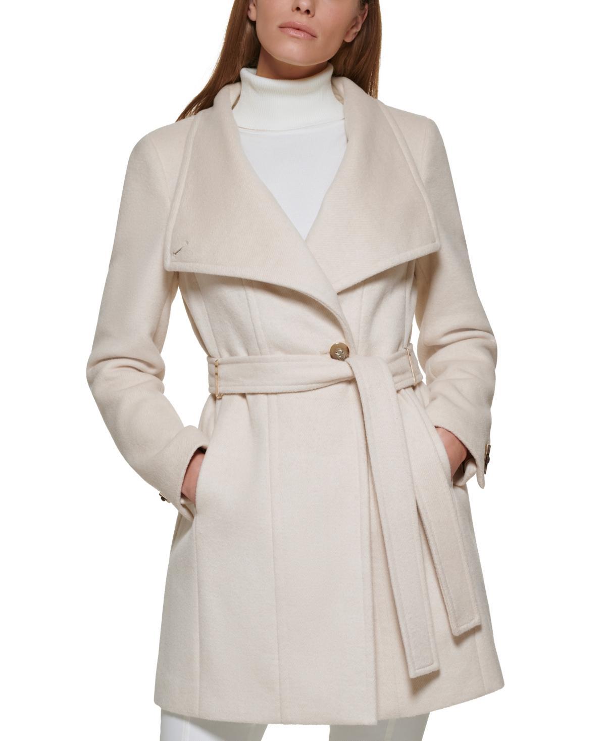 Calvin Klein Womens Asymmetrical Belted Wrap Coat, Created for Macys - Beige Product Image