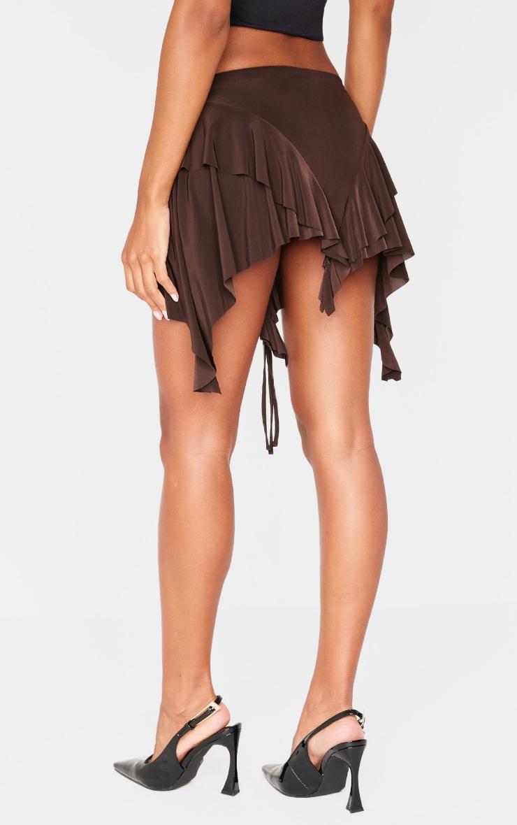 Chocolate Belt Detail Slinky Jersey Ruffle Mini Skirt Product Image