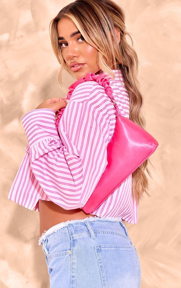 Pink Satin Ruched Handle Shoulder Bag Product Image