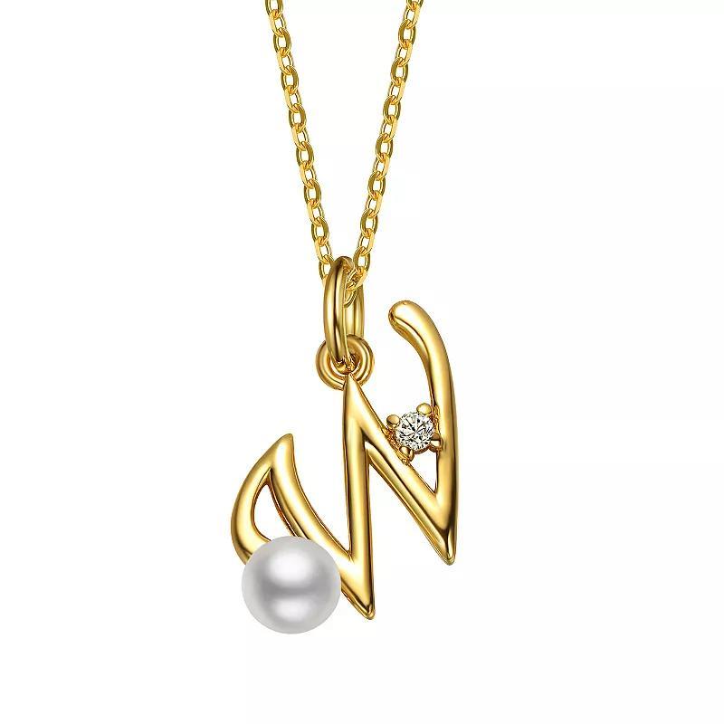 14k Gold Plated Simulated Pearl Initial Pendant Necklace, Womens Yellow Product Image