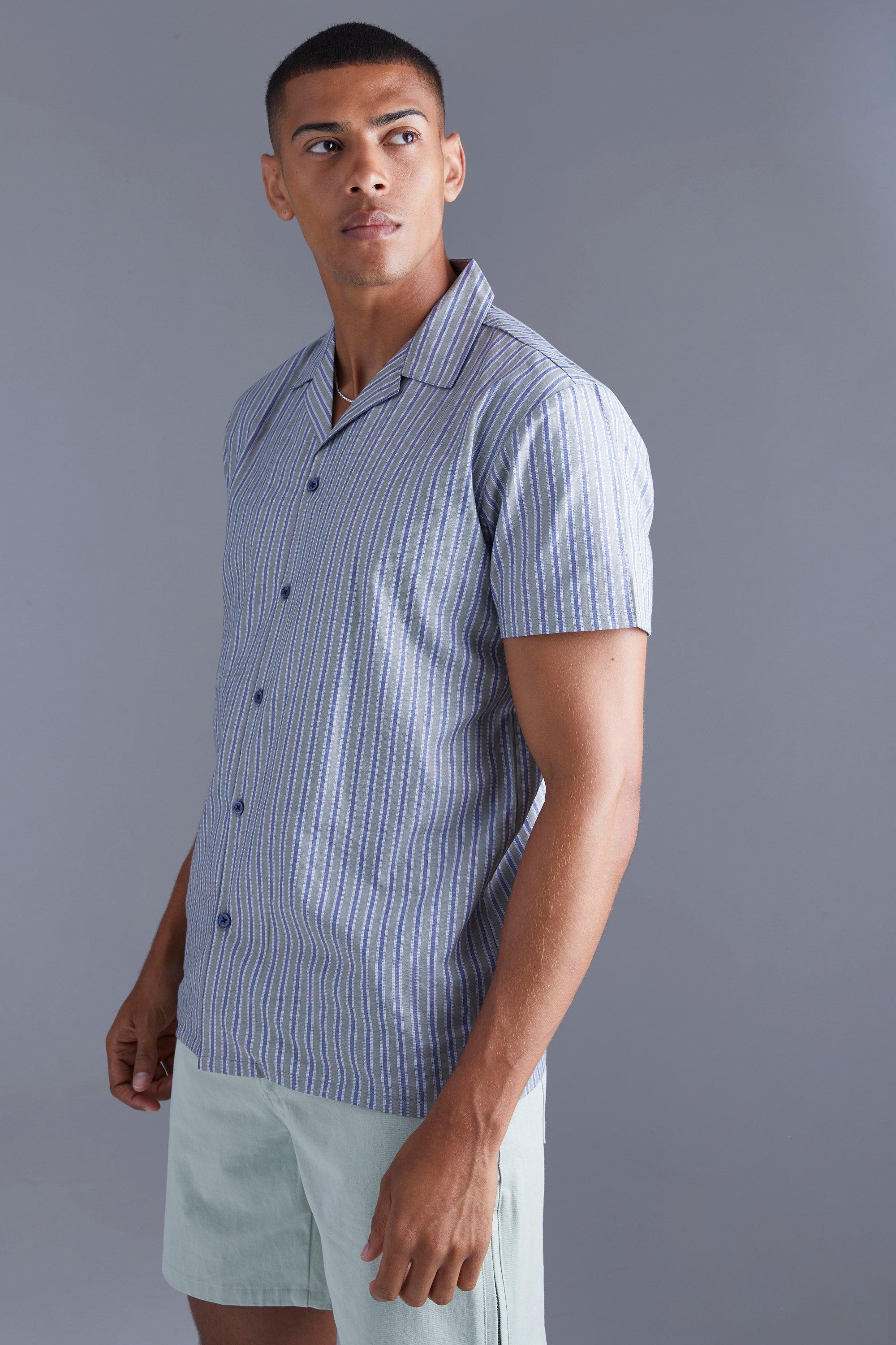 Short Sleeve Regular Bold Stripe Shirt | boohooMAN USA Product Image