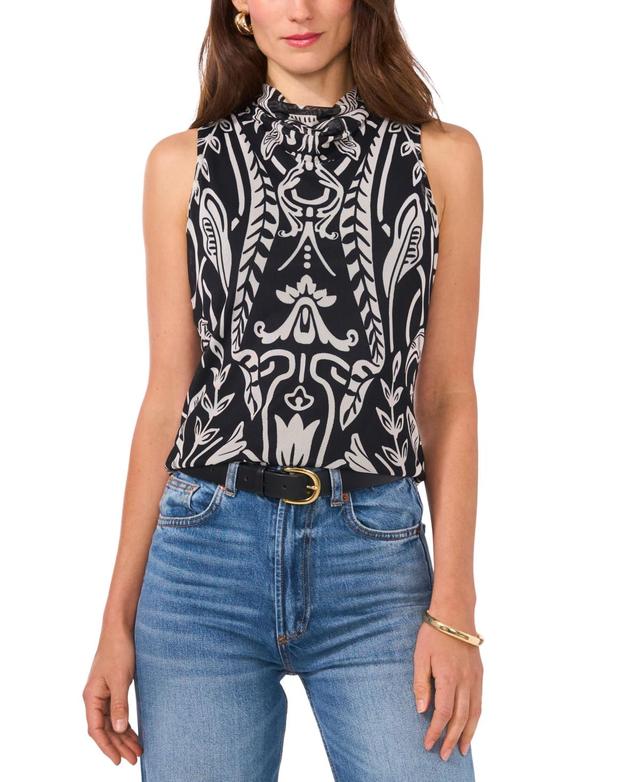 Vince Camuto Womens Printed-Mesh Mock-Neck Top Product Image