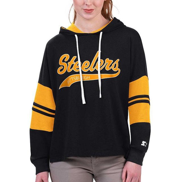 Womens Starter Black Pittsburgh Steelers Bump And Run Long Sleeve Hoodie T-shirt Product Image