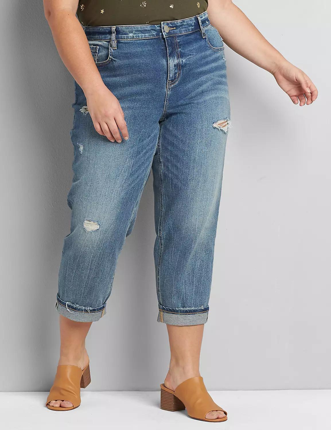 Signature Fit High-Rise Girlfriend Straight Crop Jean - Ripped Light Wash Product Image